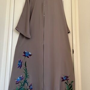 Chic Kaftan Hand Painted Flowers Modest Long Dress Abaya Size- M